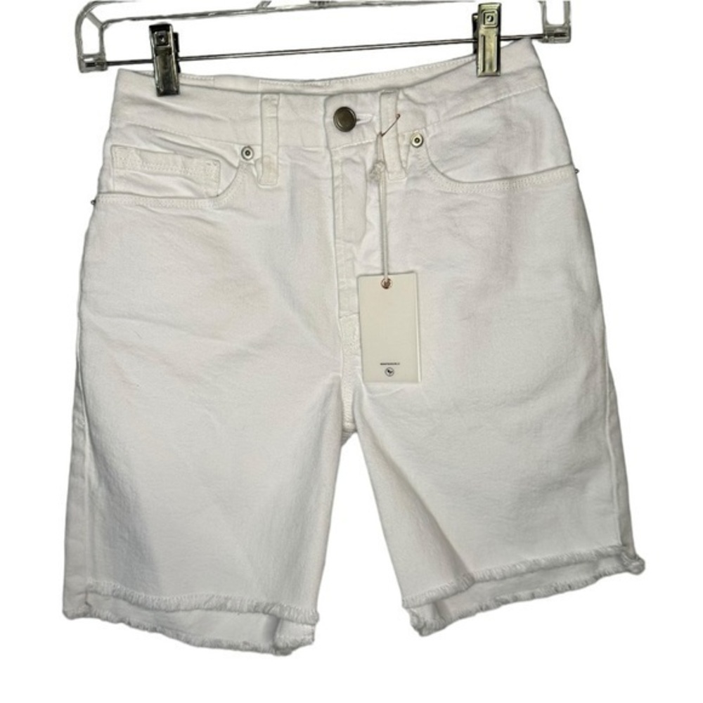 Good American Womens Icon Shorts 00/24 White Denim High Rise Raw Hem Bermuda NWT